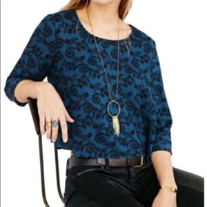 Anthropologie Pins and Needles Floral Keyhole Boatneck Top